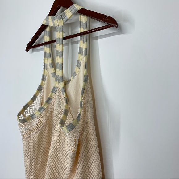 Free People Movement Mesh Layer Cream Yellow Gray T-Back Muscle Tank Top Nwot Sm - Picture 9 of 15